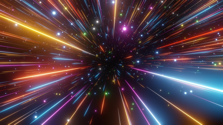 Abstract hyperspace background. Speed of light, neon glowing rays and stars in motion. Moving through stars. 4k Seamless loop Royalty-Free Stock Footage #1034225552