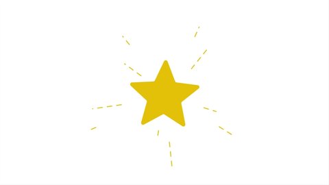 A star appears and shines. The birth of a superstar motion. Animation of one yellow star. Classic rank isolated. Trendy flat favorite design. Cartoon gif star.