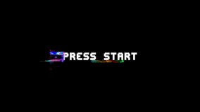 retro videogame PRESS START text computer HUD holographic glitch interference noise screen animation seamless loop New quality universal vintage motion dynamic animated background colorful video - Powered by Shutterstock - Get 15% off with code: PIKWIZARD15