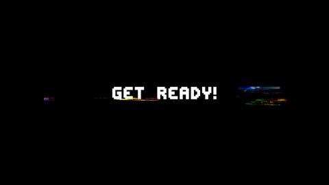 retro videogame press start text words on old tv vhs glitch interference screen . New quality universal vintage motion dynamic animated background colorful joyful cool video footage