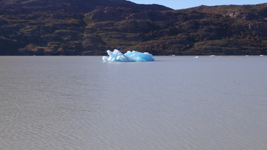 Floating iceberg from galciar grey at Grey lake in Torres del Paine National Park