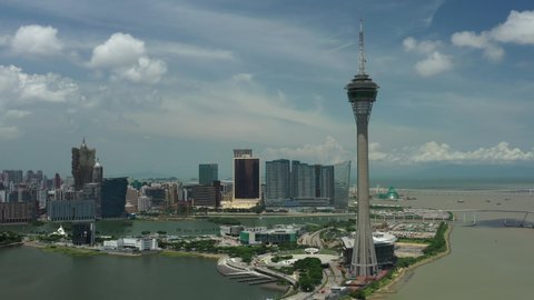 Macau, Macau / China - July 26 2019: Amazing skyline cityscape of Macau and Macau tower view