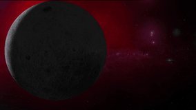 Red zone galaxy with Moon and Planet Earth. Moon and Planet Earth rotating and approach in open space on the Milky Way. Video contains: Moon, Space, Galaxy, Stars, Planet, Earth. Images of Nasa. 4k