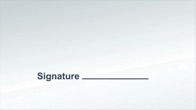 Signature on document video animation. Vector illustration 4k design.  Legal confirmation. Isolated on white background.