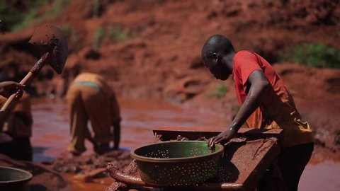 Nebwala / Uganda - August 25 2016: Gold mine workers