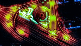 Time lapse Expressway motorway highway circus intersection at night time, Bangkok, Thailand. 4K VIDEO