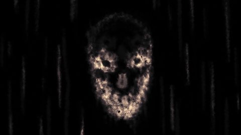 Evil demonic skull ghosts with damaged film effect. Vj looped animation in genre of horror. Monochrome color.