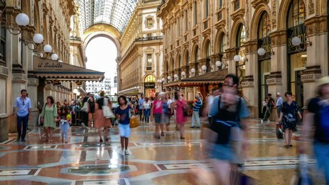 Milano Galleria Vittorio Emanuele II King Savoy of Italy Timelapse Time Lapse in Milan,Italy-July 2019