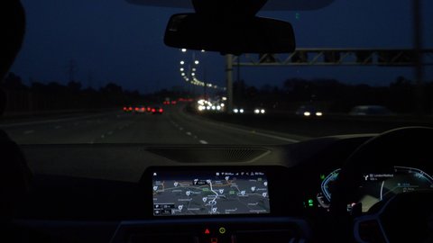 Car Interior Driving At Night GPS On Dark Roads 4K