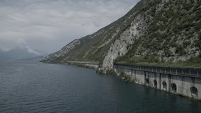 Aerial Drone Footage View Of Garda’s lakes,in Lombardia Italy Europe Alps // no video editing