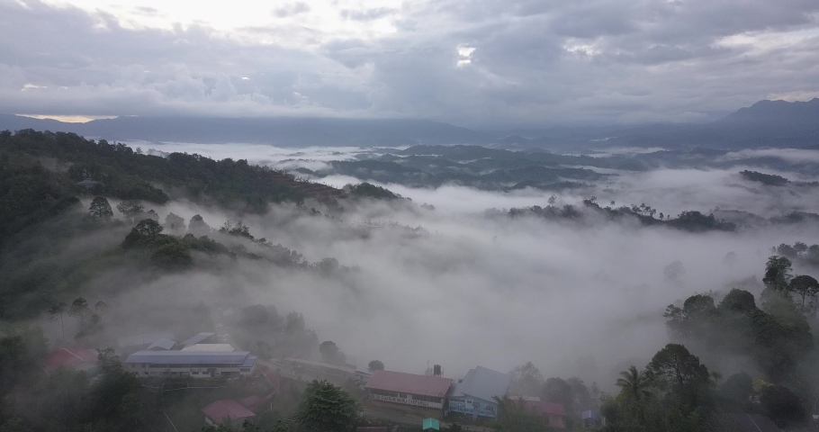 Foggy morning in the mountains. 