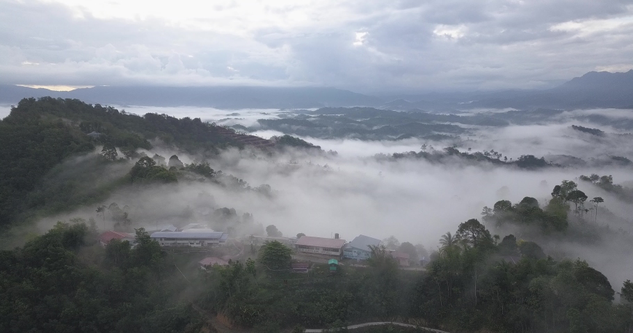 Foggy morning in the mountains. 