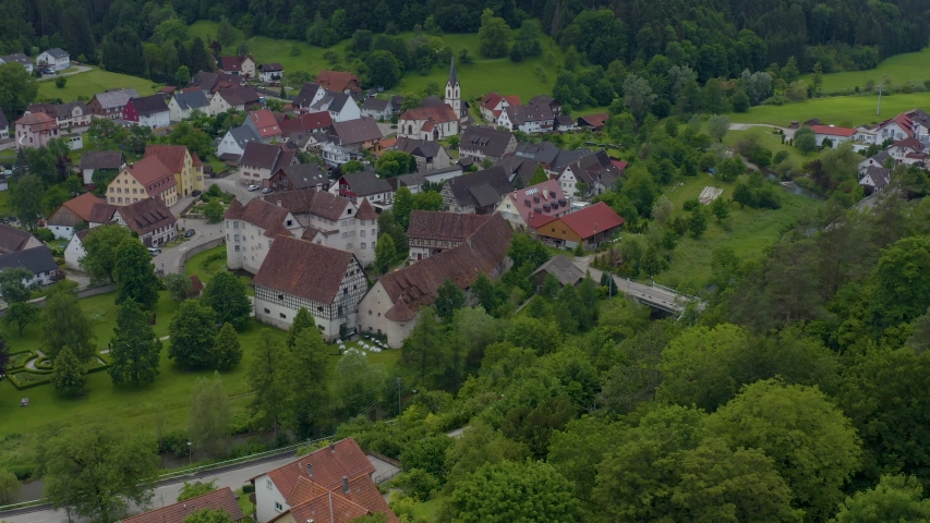 Aerial view of  Wasserschloss Glatt in Germany. Zoom in.