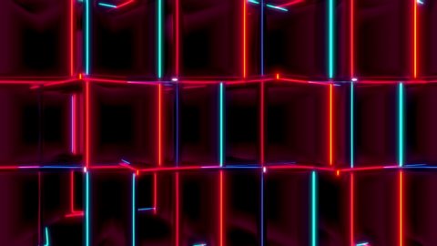 Red and blue 3D animated cubes slowly rotate. A great visual for nightclubs, festivals, parties and events. Perfect for VJ-ing. The video loops seamlessly, so you can repeat it forever.