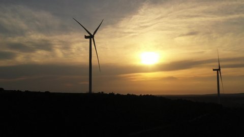 Istanbul / Turkey - July 25, 2019: wind turbines generating green energy