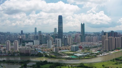Shenzhen, China - Jun 6, 2019: 4k aerial video of Shenzhen CBD in China