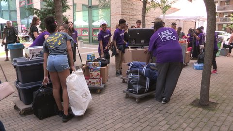 Toronto, Ontario, Canada September 2018 Diverse college and university students moving into residence on campus in Toronto