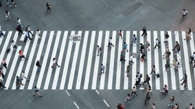 Aerial view of pedestrians walking at Shibuya Crossing. The scramble crosswalk is one of the largest in the world. Shibuya, Tokyo, Japan. - Powered by Shutterstock - Get 15% off with code: PIKWIZARD15