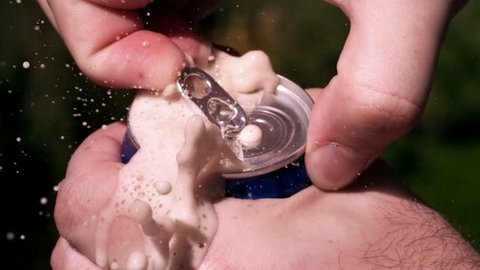 Soda Can Opening and Gushing Super Slow Motion