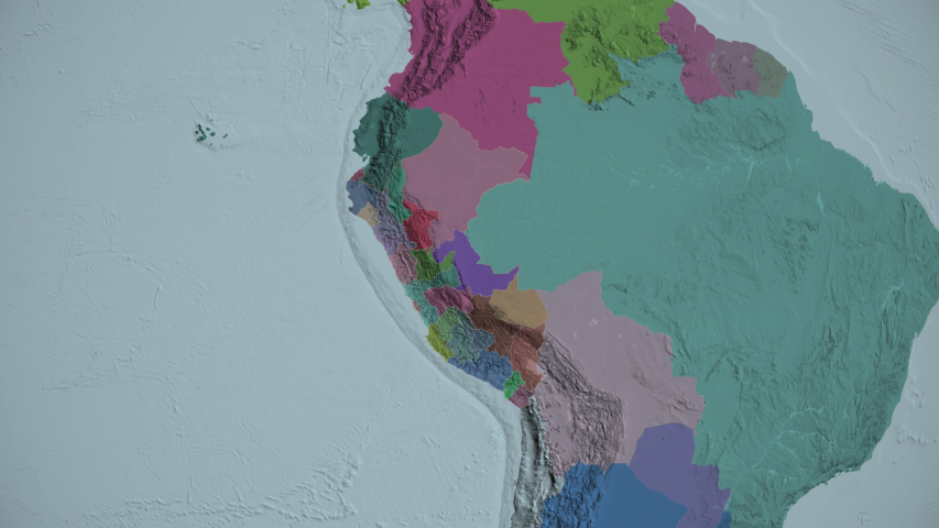 Puno - region of Peru with its capital zoomed on the administrative map of the globe
