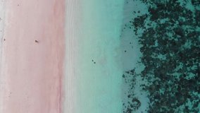 The aerial video of pink beach, Komodo national park, Indonesia