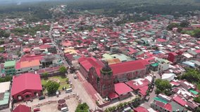 Aerial Drone footage of beautiful vintage Saint John the Baptist Parish Church at Laguna, Philippines.