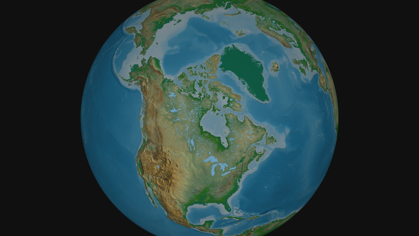 Nova Scotia - province of Canada with its capital zoomed on the physical map of the globe