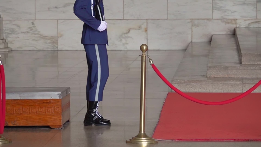 Guards Change Ceremony at Chiang Kai Shek Memorial Bronze Statue Hall in Taipei, Taiwan