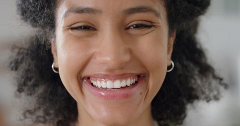 portrait beautiful african american woman smiling looking happy feeling confident happy independent female testimonial concept 4k footage
