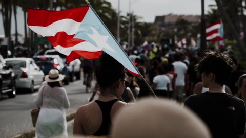 San Juan / Puerto Rico (US) - 07 21 2019: Protestors in the streets of San Juan fighting against the governor of Puerto Rico.