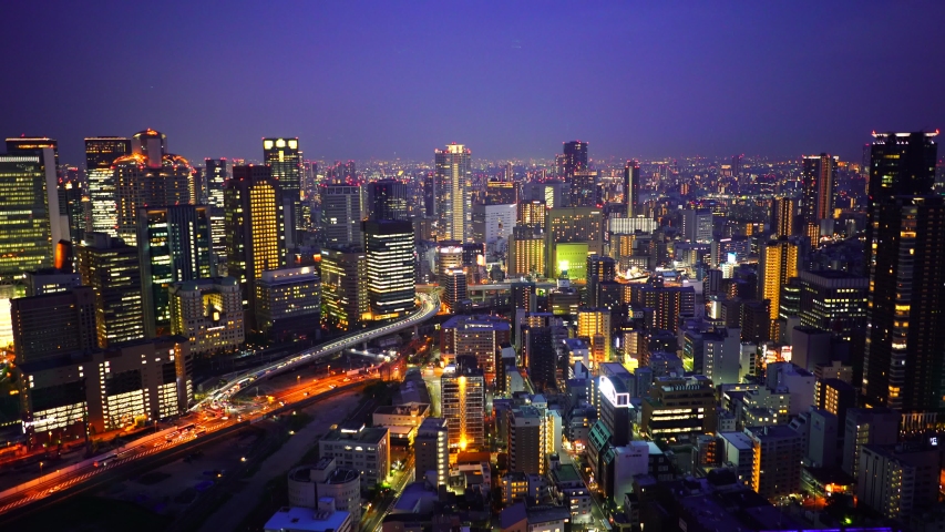 Osaka cityscape at night with skyscrapers image - Free stock photo ...