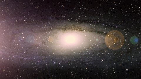 Traveling through the stars in outer space away from the Andromeda Galaxy