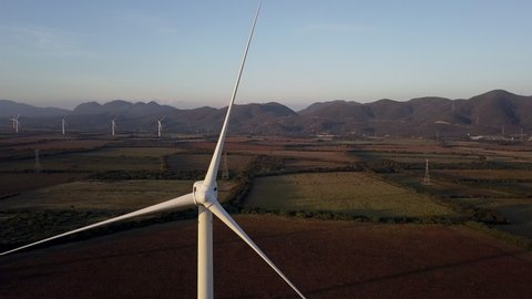 La Venta / Mexico - 03 02 2019: Impressive Wind Farm in Mexico as the blades slowly turn in the breeze.