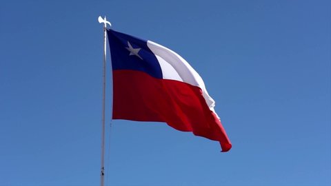 Chilean Flag Flies In Light Breeze Facing Right - Slow Motion.