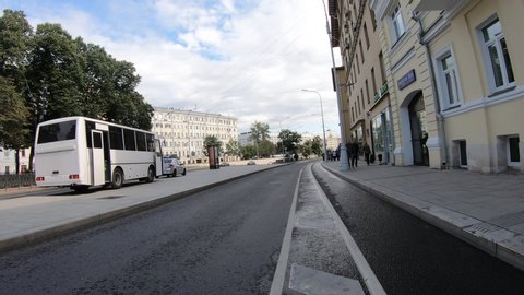 Moscow Russia August 3, 2019  Nikitsky boulevard is part of Boulevard Ring, connecting Arbat Square with Nikitskie Vorota square at crossing with Nikitsky Street. actual green boulevard extends