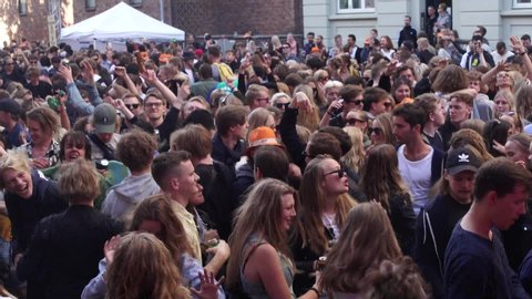 Copenhagen / Denmark - 05 21 2017: Festival and party goers at a street party