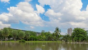 Bangkok - Thailand, 16 July 2019: Park in central Bangkok. Chatuchak Park is a popular place on weekends.Time lapse video