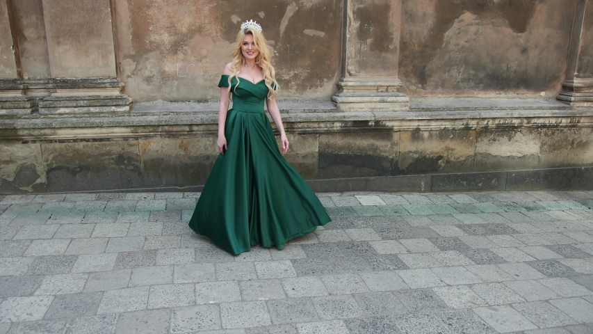 Spectacular Girl Blonde Green Dress 