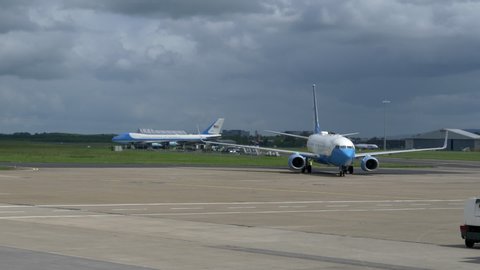 Shannon , County Clare / Ireland - 06 05 2019: USAF Air Force One at the apron of Shannon Airport during Trump's visit to Ireland.