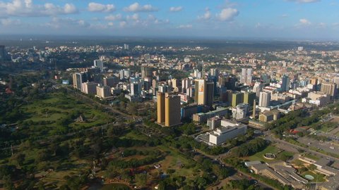 Aerial view of big city in Africa with big buildings