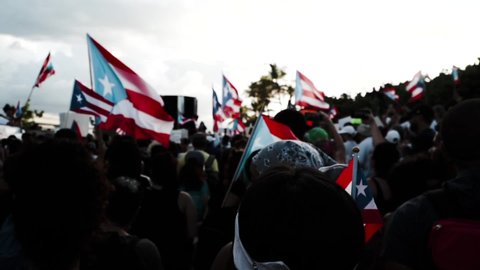 San Juan / Puerto Rico (US) - 07 20 2019: Protestors in the streets of San Juan fighting against the governor of Puerto Rico.