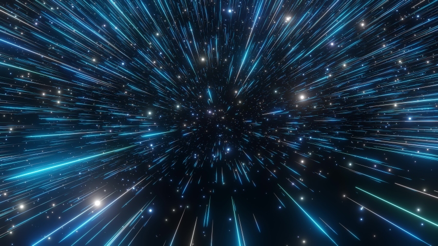 Abstract hyperspace background. Speed of light, neon glowing rays and stars in motion. Blue version. Moving through stars. 4k Seamless loop Royalty-Free Stock Footage #1034580050