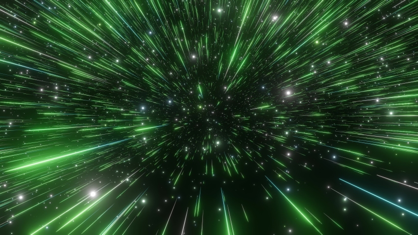 Abstract hyperspace background. Speed of light, neon glowing rays and stars in motion. Green version. Moving through stars. 4k Seamless loop Royalty-Free Stock Footage #1034580056