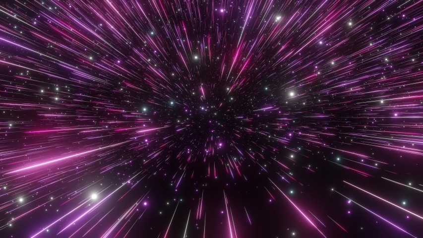 Abstract hyperspace background. Speed of light, neon glowing rays and stars in motion. Violet version. Moving through stars. 4k Seamless loop Royalty-Free Stock Footage #1034580059