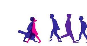 people going on the street. Different people, characters. 2d Animation, cartoon, illustration, vector. Web page symbol.