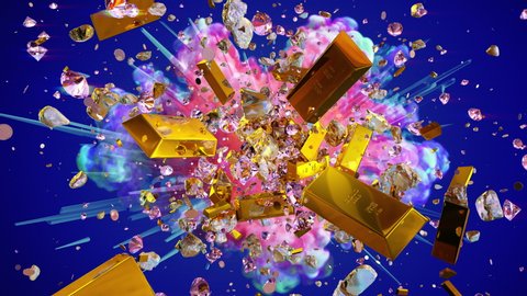 Explosion of valuables on the blue background

