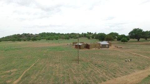 Ghana, West Africa - August 2, 2019: A drone shot of a village in Africa.