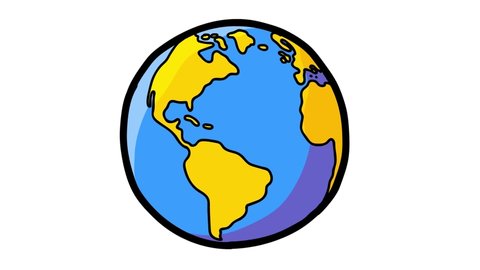 Earth linear animation. Doodle crazy pulsing globe. Looks like a fantastic ball. Fully hand drawn, dynamic, cartoon with black outline on white background for any use. Seamless loop, alpha channel. 