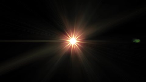 Bright orange light with lens flare effect appearing on the left and disappearing on the right on black background, vertically centered