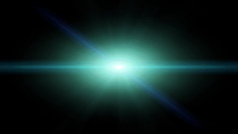 Bright green light with lens flare effect appearing on the left and disappearing on the right on black background, vertically centered